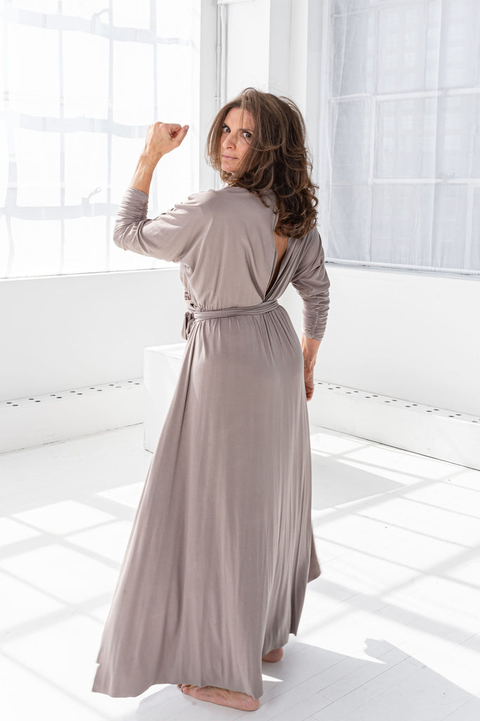 Maria Pappas Robe Dress in grey back view