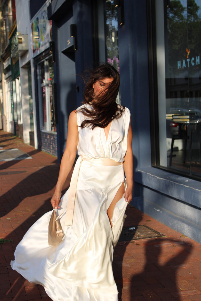 Melina Hetman Dress in silk charmeuse in white